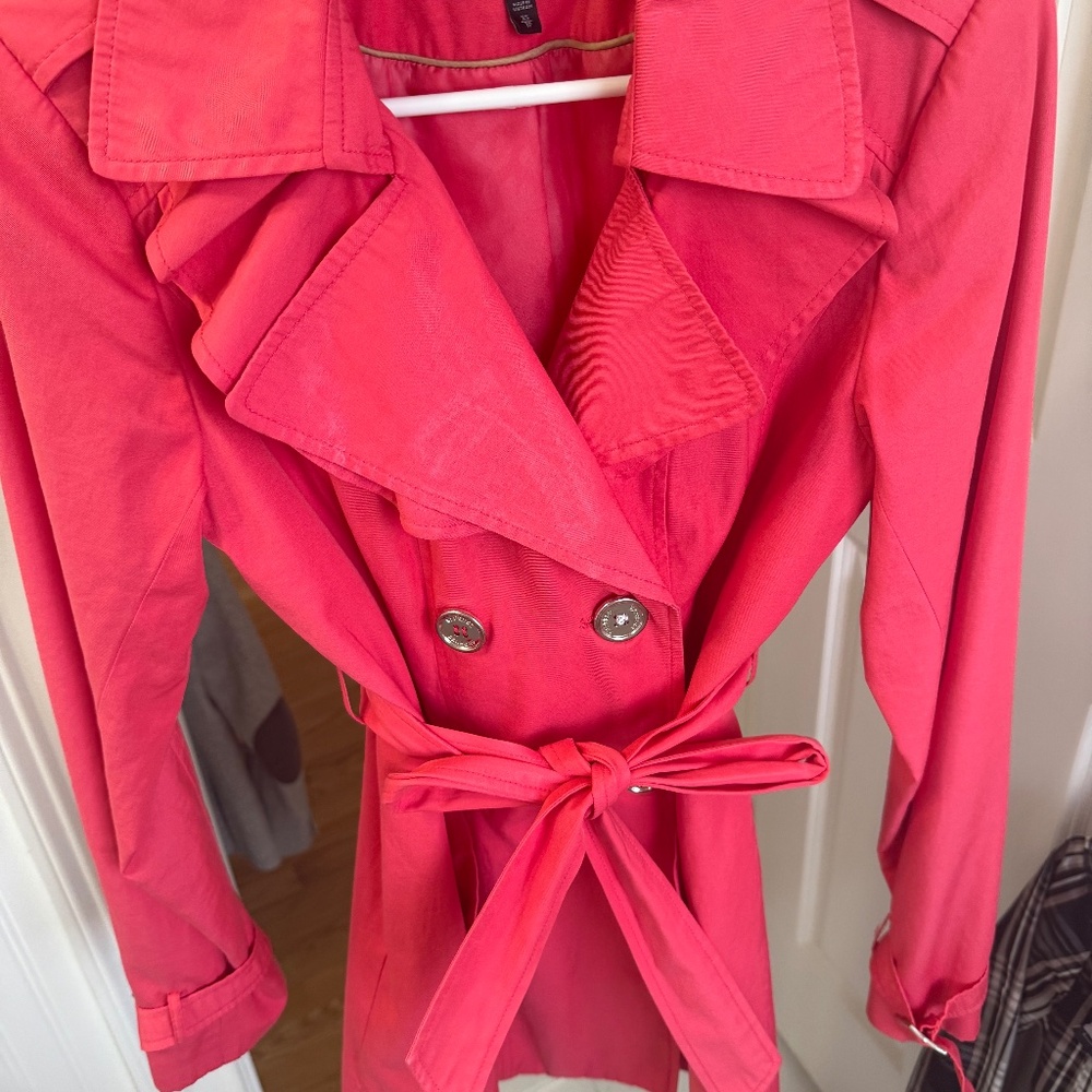 Coral color XS Trench Coat above the knee length